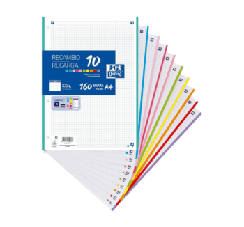 recambio oxford de 10 colores de cuadrícula
