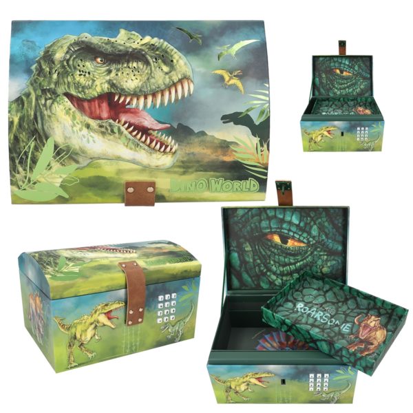 Dino World Cofre del Tesoro con Código, Sonido y Luz