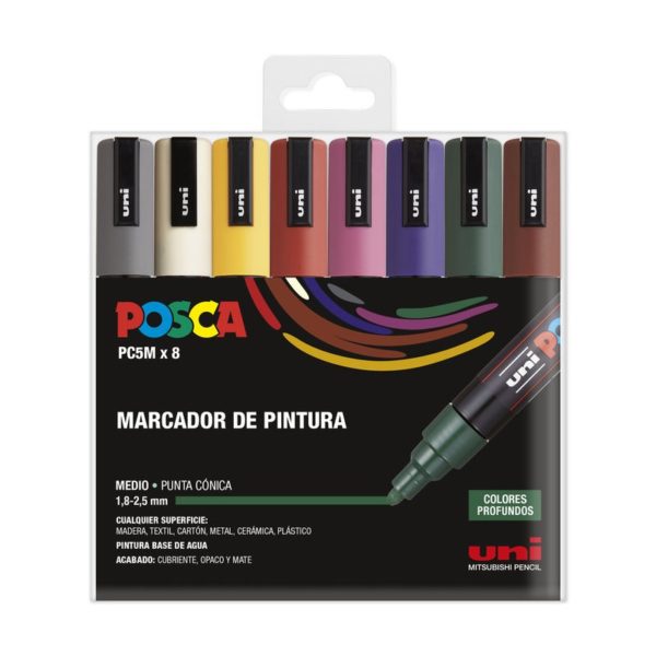 Estuche Posca 8 Rotuladores PC-5M Colores Oscuros