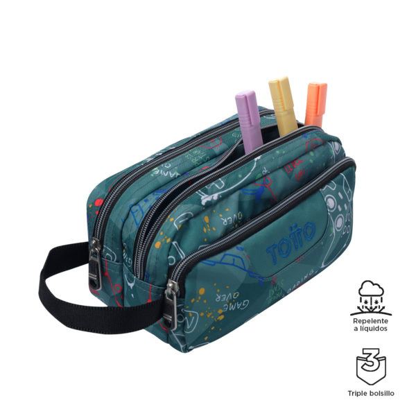 Estuche Escolar Eco-Friendly Tres Compartimentos Gris Sticks - Agapec