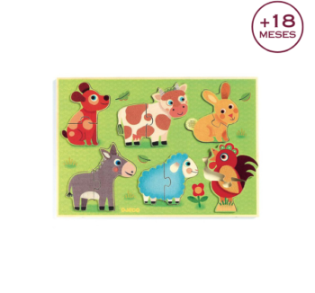 Puzzle encajable de madera prado con 12 piezas ilustradas