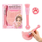 Set de brocha de maquillaje y limpiabrochas TOPModel con diseño de patitas de gato en colores rosa y blanco