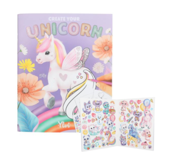 Portada del libro "Crea tu Unicornio" de Ylvi, que presenta un diseño colorido con unicornios y un fondo mágico