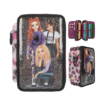 Estuche Triple Rebel Kitty de TOPModel con purpurina y estampado animal print en lila y negro