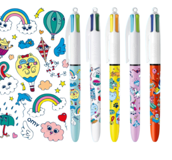 Set de 5 bolígrafos BIC 4 Colores Kawaii con diseños adorables inspirados en el estilo japonés