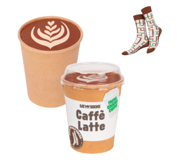 Calcetines de café en empaque estilo vaso para llevar, diseño inspirado en una taza de café latte