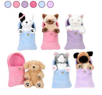 Peluches Perros y Gatos en Saco de Dormir