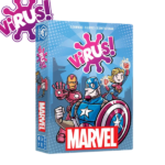 Caja del juego de cartas Virus! MARVEL, con diseño vibrante que muestra a icónicos héroes como Iron Man y Capitán América