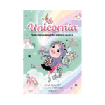 Portada de Unicornia 5: Un campamento en las nubes, con ilustración colorida de un campamento flotante sobre nubes, un arcoíris y unicornios.