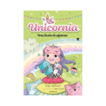 Portada de 'Unicornia 10: Una Fiesta de Pijamas', con Claudia y sus amigos listos para una fiesta mágica en Unicornia, rodeados de unicornios y diversión.