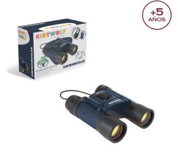 Prismáticos para niños KIDYWOLF KIDYBINOCULAR mostrando su diseño compacto y colorido ideal para los más pequeños.