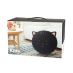 Reposapiés Balvi Puff Kitty negro con diseño de gato, orejas de rizo y detalles de piel sintética. Ideal para decoración y soporte práctico