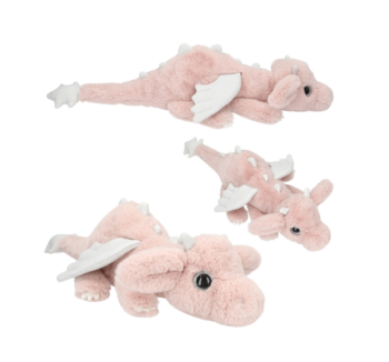 Peluche dragón rosa TOPModel con alas plateadas brillantes y textura suave.