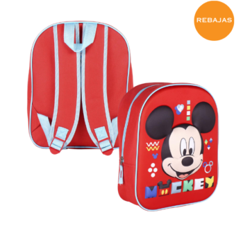 Mochila Mickey relieve 3D con diseño realista y colorido, perfecta para niños.