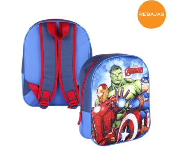 Mochila de Los Vengadores Relieve 3D con diseño colorido y detalles de Iron Man, Capitán América y Hulk.