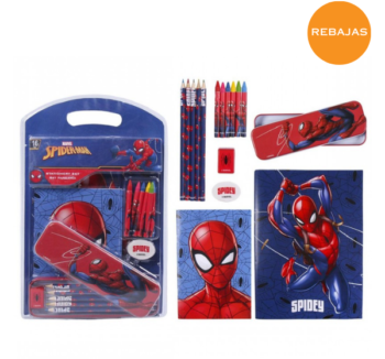 Pack de Papelería Spiderman con estuche temático y accesorios escolares, diseño oficial Marvel.