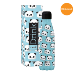 Botella termo panda en acero inoxidable, ideal para actividades al aire libre como senderismo o viajes