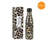 Botella termo leopardo de acero inoxidable, diseño elegante y funcional que mantiene bebidas frías por 24 h y calientes por 12 h.