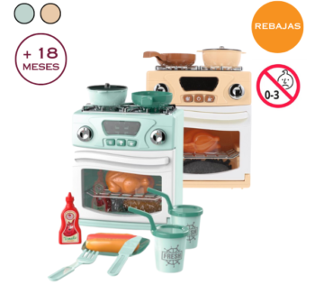 Mini Cocina Infantil con horno, luz y sonido, incluye sartén, alimentos, vasos y cubiertos para juego educativo