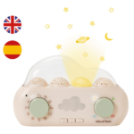 CloudBox Cuentacuentos interactivo para niños con proyecciones de luz sincronizadas, sonidos relajantes y cuentos en dos idiomas.