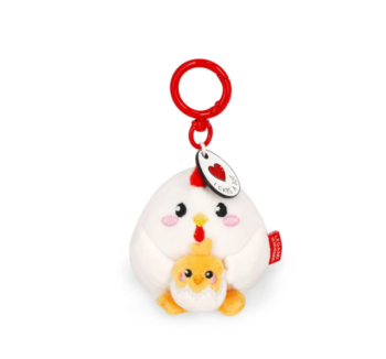 Llavero de Peluche Gallina Legami con diseño de gallina abrazando a su pollito