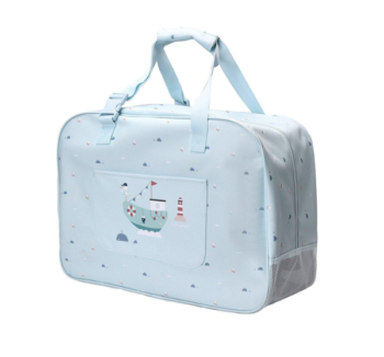 Bolso de Playa Antiarena Fishing Boat Tutete con diseño náutico azul y blanco