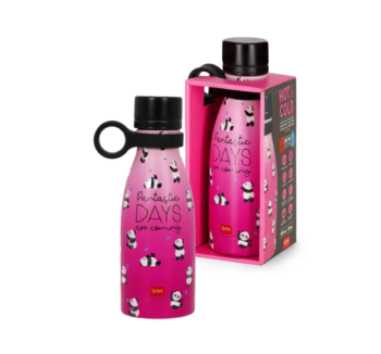 Botella Térmica 300ml Panda Legami con diseño rosa y emojis de panda vista frontal