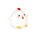 Cojín Super Soft Gallina Legami con forma de gallina blanca sobre cama decorativa