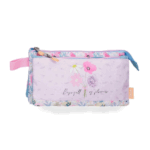 Estuche con 3 Compartimentos Full of Flowers de Enso con diseño floral sobre fondo azul.