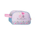 Imagen frontal del neceser Full Of Flowers de Enso con diseño floral en azul pastel.