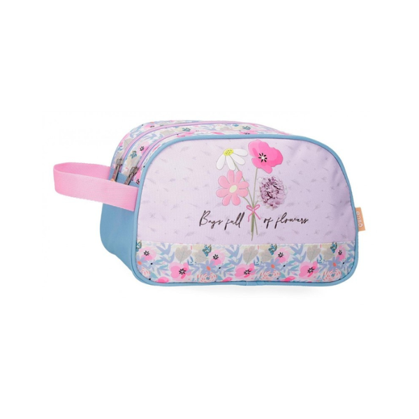 Neceser Dos Compartimentos Full Of Flowers de Enso Imagen frontal del neceser Full Of Flowers de Enso con diseño floral en azul pastel.