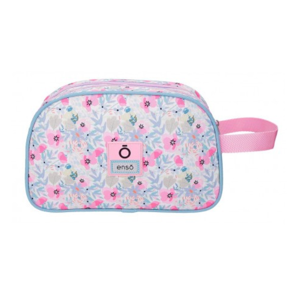 Neceser Dos Compartimentos Full Of Flowers de Enso Neceser Enso Full Of Flowers en uso como organizador de maquillaje.