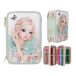 Estuche Triple SUMMER FEELING Verde TopModel con diseño floral y mariposas bordadas