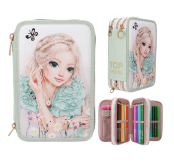 Estuche Triple SUMMER FEELING Verde TopModel con diseño floral y mariposas bordadas