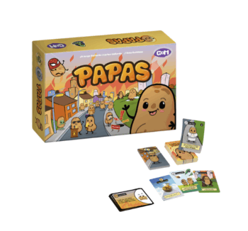 Caja del juego de cartas Papas con diseño divertido y colorido