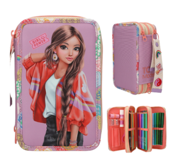 Estuche Triple GIRL POWER de TopModel Lila – Diseño juvenil y vibrante.