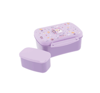 Fiambrera Hermética Lila Magic Kingdom con tapa cerrada y diseño infantil
