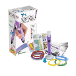 Bolígrafo 3D morado sobre soporte blanco junto a plantilla