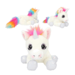 Peluche de Unicornio Tumbado 30 cm de Ylvi – Vista frontal con melena arcoíris.
