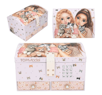 Producto: Joyero Grande con Código CAT LOVE de TopModel cerrado con detalles de gatitos.