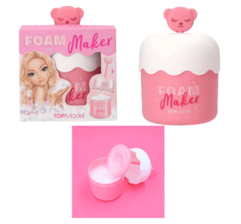 Creador de Espuma de Baño BEAUTY and ME de TopModel en color rosa con tapa blanca.