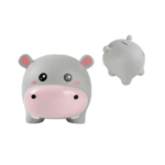 Hucha Hippo de iTotal en color gris con hocico rosado y dos dientecitos.