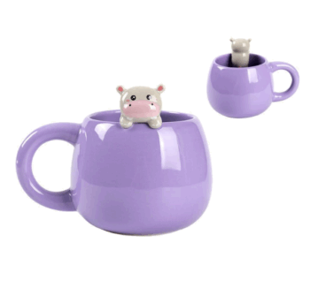 Taza de cerámica con charm de hippo en color lila claro