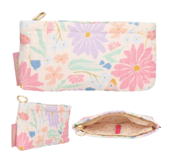Estuche Flores Pastel de TopModel con diseño floral sobre fondo crema