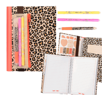 Libreta con Bolígrafos Leopardo de TopModel con estuche de rejilla