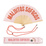 Abanico “Malditos sofocos” abierto con mensaje divertido