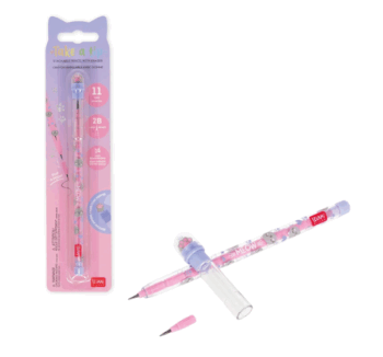 Producto: Portaminas Apilable con Goma de Kitty de Legami en tonos rosa y lila.
