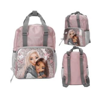 Mochila MY BFF TOPModel rosa y gris con ilustración frontal brillante