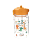 Botella Tritan 350Ml con estampado de safari y tapón infantil mostaza