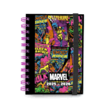Portada de la Agenda Escolar 2025-26 Diaria Marvel en tonos oscuros
